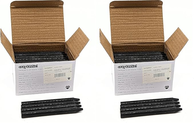 Craytastic! Bulk Unwrapped Crayons Box of 52 (Black) for Crafting, Parties, Kids - Paperless Crayons, No Paper Wrapper - Safety Tested Compliant with ASTM D-4236 (Pack of 2)