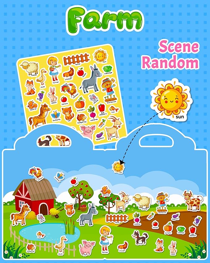 Walenced Reusable Sticker Book for Toddlers, Travel Stickers for Kids, Toddler Craft Activities Toys, Birthday Gifts for Boys & Girls