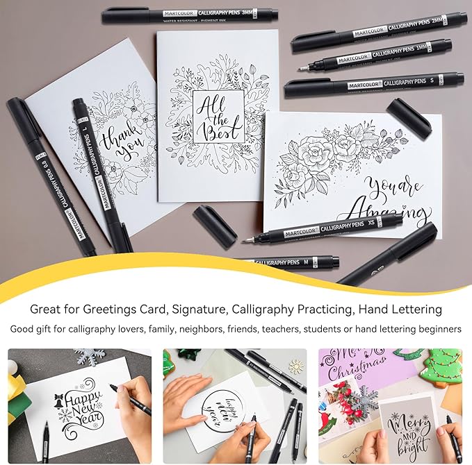 Calligraphy Pens, 10 Size Calligraphy Pens for Writing, Brush Pen Calligraphy Set for Beginners, Calligraphy Brush Pens, Hand Lettering Pen for Art Drawing, Sketching, Scrapbooking