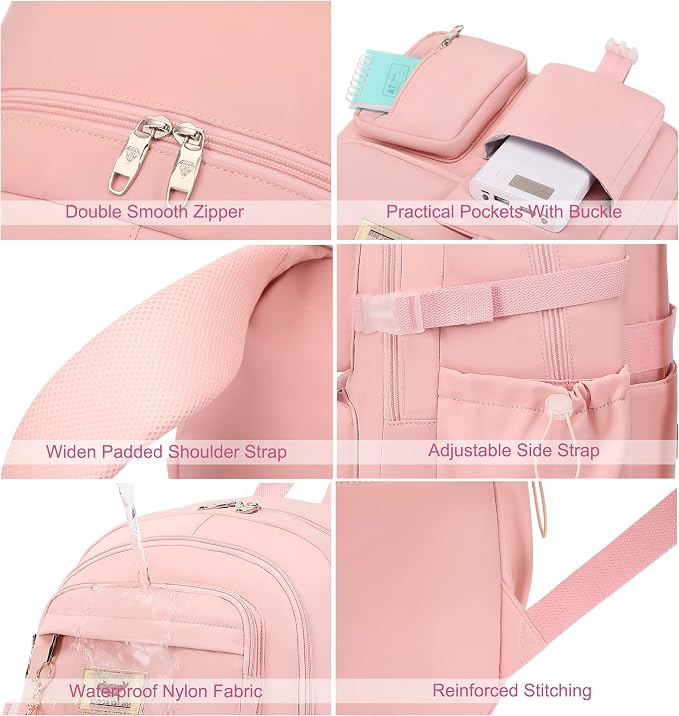 LXYGD Laptop Backpack 15.6 Inch Kids Elementary Middle High School Bag College Backpacks Anti Theft Travel Back Pack Large Bookbags for Teens Girls Women Students (Pink)