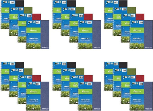 Roaring Spring Environotes Recycled Spiral Notebook, 1 Subject, 24 Pack, 11" x 9", 80 Perforated Sheets, 20 lb Bio-Based Paper, College Ruled w/ Margin, Assorted Earthtone Covers, Double Pocket, Made in USA