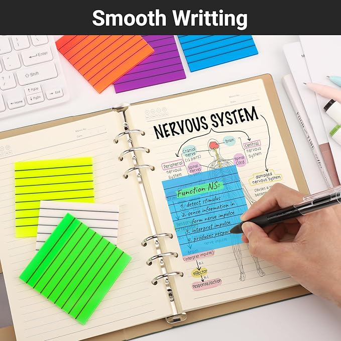 EUSOAR Translucent Sticky Notes, 300 Sheets 3x3 Inch PET Lined Sticky Notes Tabs for Folders Neon 6 Colors, Translucent Bible Page Flags Stickers Note Pads for Book Annotation Making to-do Lists