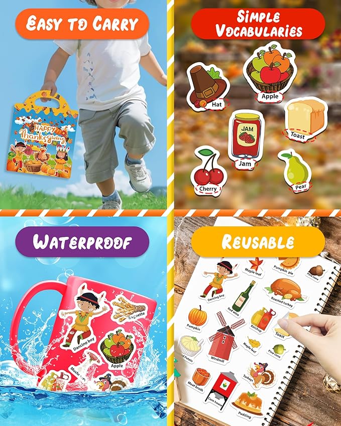 Benresive Reusable Sticker Book for Toddlers, Travel Stickers for Kids, Toddler Crafts Activities Toys, Birthday Gifts for Boys & Girls - Thanksgiving