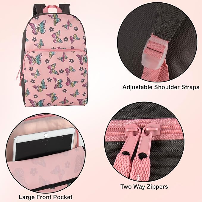 Trail maker Fun School Backpack for Elementary Middle School Girls and Boys | 17 Inch Printed Backpacks for School Kids, Travel (Big Bold Butterflies)