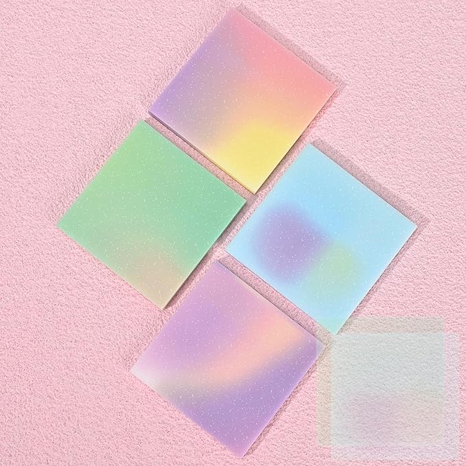 BAYTORY Glitter Transparent Sticky Notes, 3 x 3 Clear Memo Pads, Waterproof Self-Stick Note, See Through Aesthetic Self-Adhesive Note for Bible Accessories (Multicolor Gradient 200 Sheets)