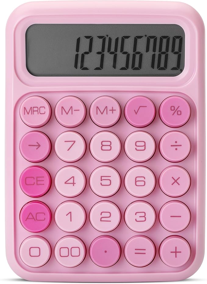 Mr. Pen- Mechanical Switch Calculator, 12 Digit Large LCD Display, Pink with Big Buttons, Mechanical Switch Calculator for Home, School, Office