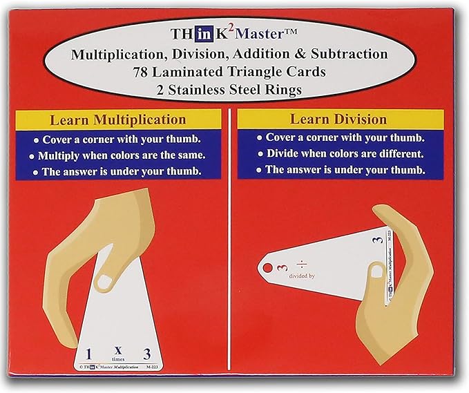 Think2Master Premium Laminated Multiplication Division Addition & Subtraction Triangle Flash Cards | 78 Dry Erasable Flashcards. Includes 2 Rings.