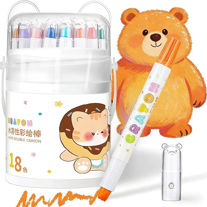 Prudiut 18 Color Silky Twistable Crayons for Young Artists, Washable Art Supplies, Multicultural Pastel Gel Crayons, Easy Grip Coloring Gift