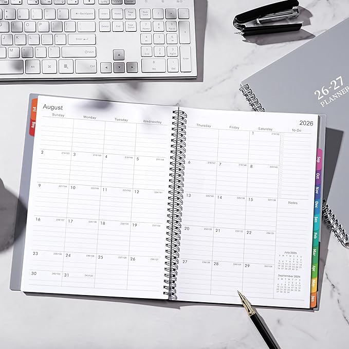 Planner 2026-2027 - July 2026 - June 2027, Academic Planner 2026-2027, 26-27 Planners Weekly and Monthly with Colorful Tabs, 9" x 11", Monthly Calendar Planners with Twin-wire Binding, Pocket - Grey