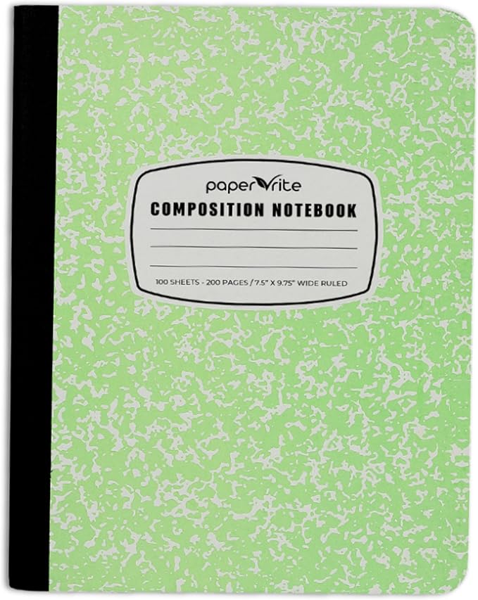Assorted Marble Composition Notebook Wide Ruled (9.75x7.5 in), 100 Sheets | 200 Pages | For School, Office, Students, Teachers (1, Green)