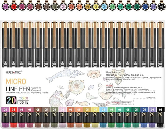 05 Micro Pen, 20 Colors Waterproof Ink 0.48mm Fine Tip FineLiner Pens for Art Drawing, Illustration, Sketching, Anime, Manga, Coloring, Bullet Journal, and Technical Writing