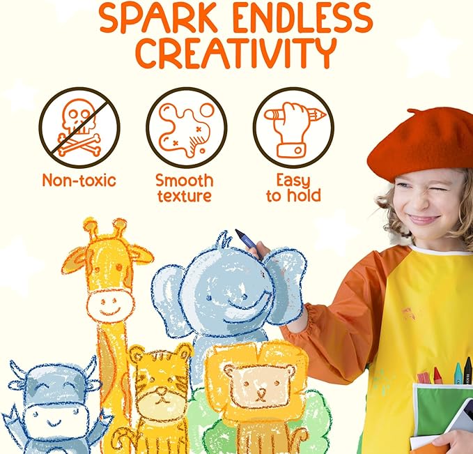 TinyGeeks Jumbo Crayons (16 Colors) – Non-Toxic, Washable, Easy-to-Hold Art Supplies for Toddlers and Kids – Perfect for Travel, Learning, and Creative Play