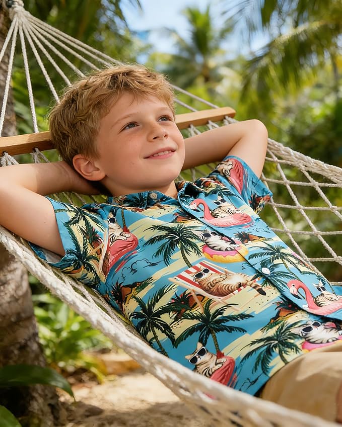 Enlifety 2-10T Kids Hawaiian Shirt Boys Short Sleeve Button Down Shirts Hawaii Summer Casual Blouse