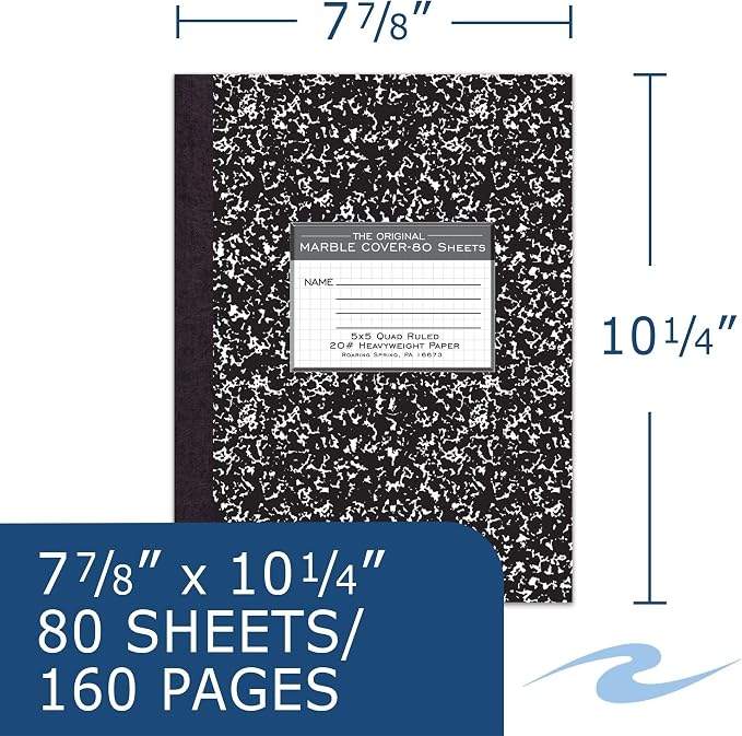 ROARING SPRING Signature Collection Composition Notebook, 6 Books, Hardcover, Grid Graph Rule, 20# Premium Paper, 80 Sheets/160 Pages, 10.25" x 7.88", Made in USA
