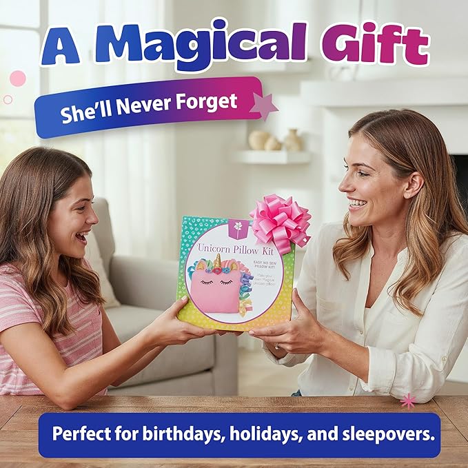 Unicorn Pillow Kit - No Sew Unicorn Craft Kit - Gifts for Girls, Arts and Crafts for Kids Ages 4-8 - Unicorn Toys for 6 Year Old Girl Gifts, Birthday, Easter, Toddlers, Teens