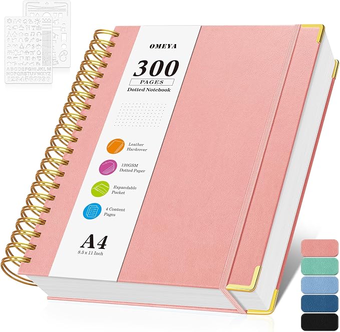 Bullet Dotted Journal Notebook, 300 Pages Leather Notebooks with Contens