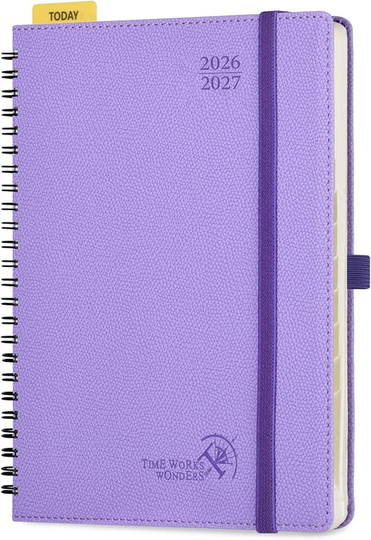 POPRUN 2026-2027 Academic Weekly Planner, Large 8.5" x 10.5" Horizontal Layout Calendar Agenda from July 2026 to June 2027, Softcover Appionment Book with Monthly Tabs, Spiral Bound, Inner-Pocket - Lavender