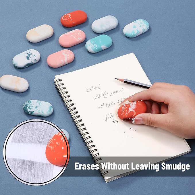 Mr. Pen- Marble Pencil Erasers, 12 Pack, 1" x 2", Soft Rubber Marble Pencil Erasers for School, Office, Art Sketching, Homework, Exams, Clean Smudge-Free Correction