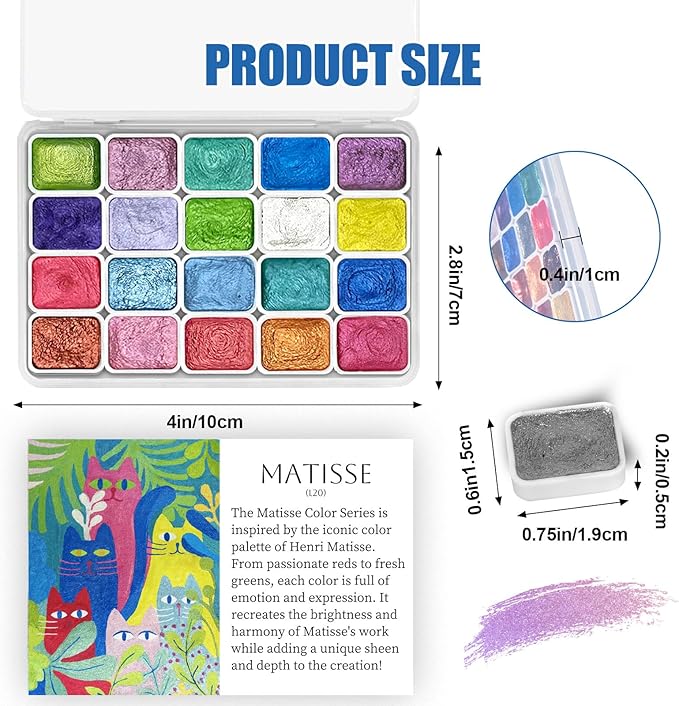 CraftyManor Mini Forestry Shifting Watercolor Painting Set, 20 Color Shifting Watercolor Paint Set, Shimmer Metallic Watercolor Paints Set, Glitter Watercolor Paint, Solid, Matisse Style