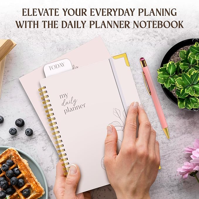 Decorably 120 Pages My To Do Planner Undated Notebook with Gold Corners, 6.4x8.5in Aesthetic Spring-Bound with Simplified Sections & Inspirational Quotes, Checklist, Contacts - Home, School, Office