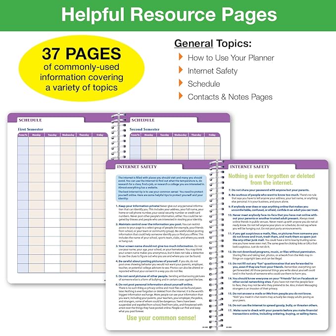 Global Datebooks 2026-2027 Middle & High School Student Planner 5.5" x 8.5" - Dated Weekly & Monthly Academic Planner with Ruler/Bookmark & Stickers, Ideal for Homework, Block Style, Kraft Doodles