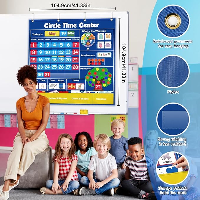 Torlam Circle Time Learning Center, Kindergarten Preschool Classroom Must Haves, Kids Calendar Pocket Chart Color Season Counting Letter Ten-Frame Set Weather Chart, Toddler Learning Activities