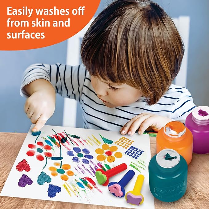 Kids Painting Set, Washable Paint for Kids 6 Bold Colors with 10 Paint Sponges, Non Toxic Tempera Paints 2 oz Each, Gifting Bundle Paints for Toddlers Art, Craft, School and Home Finger Painting Projects