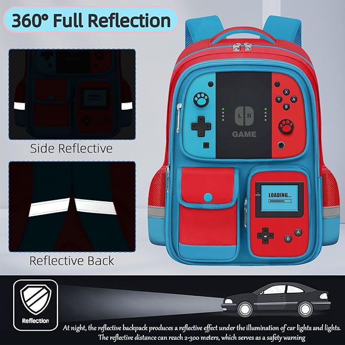 TILYTADLY School Backpack for Boys - Gamer Boys Backpack for Kids Children Elementary Middle School - Students Bag for Ages 6-18,17″ Video Game Bookbag Travel Back Pack