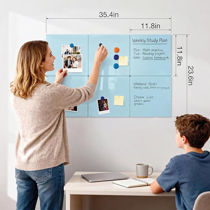Comix Magnetic Board, 6 Pack Magnetic Whiteboard for wall, 11.8 x 11.8 Inches Dry Erase Board for Kids, Students, White Board Dry Erase Set for Fridge, Office and Home, Green