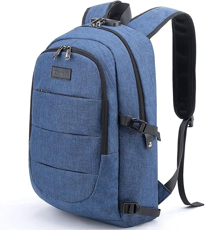 Tzowla Travel Laptop Backpack Water Resistant Anti-Theft Bag with Giant Tumbler Holder Pocket and Lock 17.3 Inch Computer Business Backpacks for Women Men Work College Gift,Casual Daypack(Blue)