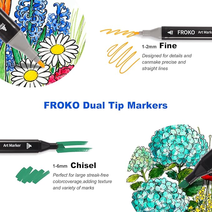 FROKO Alcohol Markers, 80 Colors Dual Tip Art Marker,Coloring Marker, markers for adult coloring books no bleeding