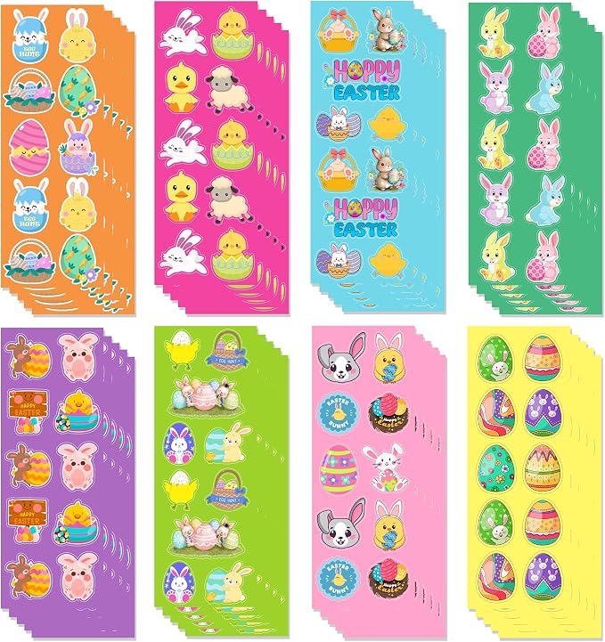 Easter Stickers for Kids - 400 Pcs Easter Basket Stuffers | Easters Gifts Decorations for Egg,Easters Crafts Activities Party Favors for Boys Girls Teens Adults