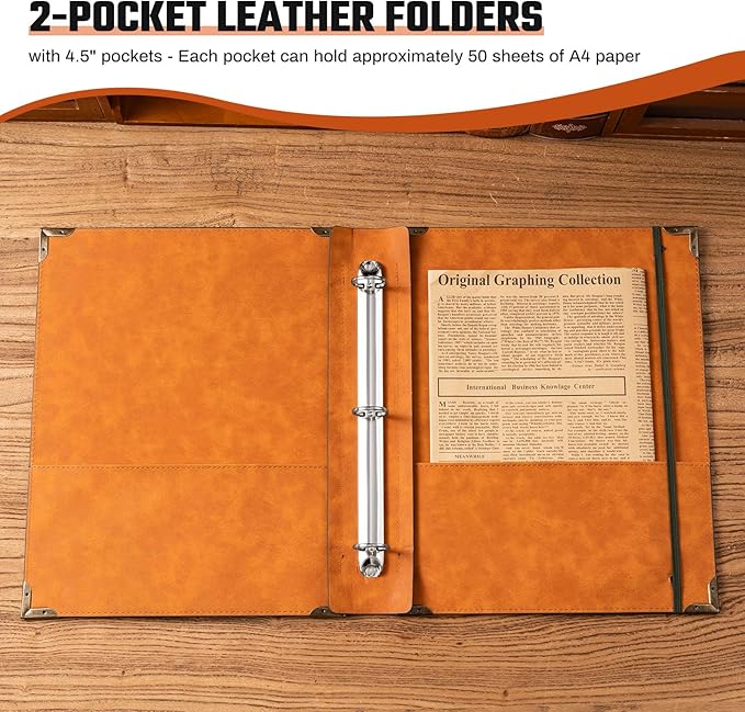 Ovesmusl PU Leather 3 Ring Binder 1 Inch Round Ring Binder Holds 200 Sheets 8.5"x11" Letter Size Paper, Wedding Family History Notebook Cover Loose Leaf Organizer, Black
