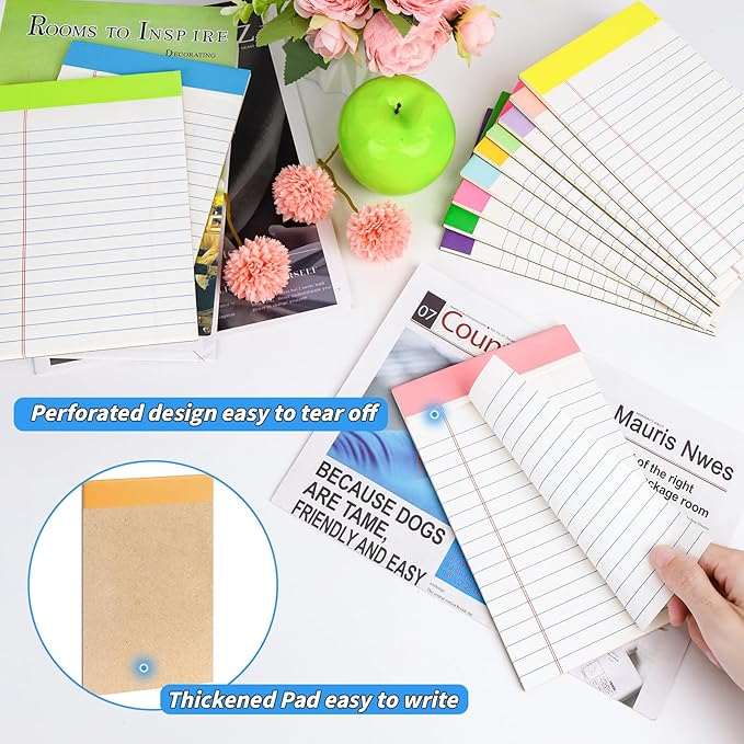 36 Pack Legal Pads Bulk, 5x8 Inch Rainbow Notepad, Note Pads Wide Ruled Perforated Memo Pad for Work Study Daily Note Taking List, Lined Writing Pads Memo Refills Notepads for Office Home School