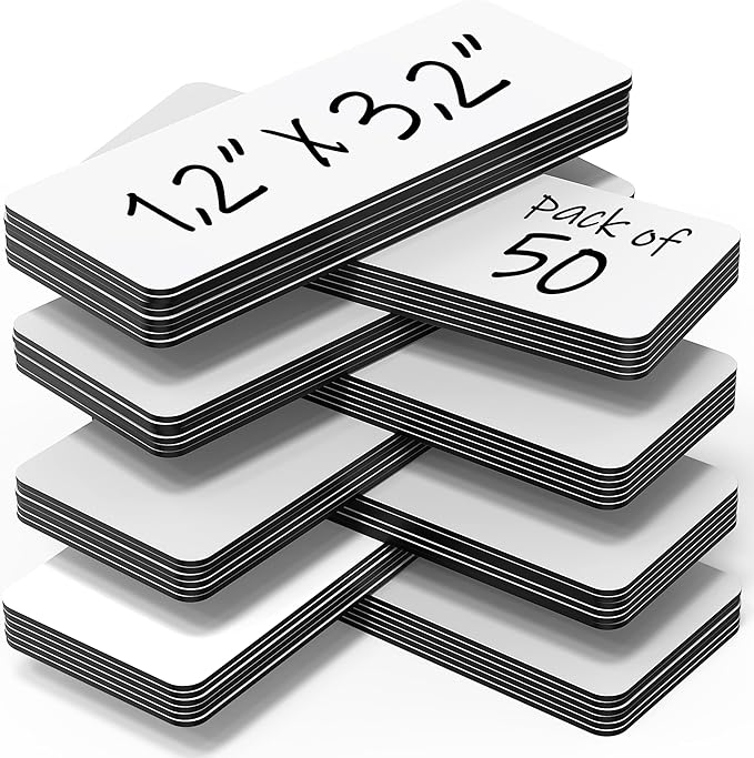 50 Pack Dry Erase Magnetic Labels 3.2x1.2 in - Magnetic Name Tags for Classroom Lockers School Bus - Classroom Magnets for Names Magnet Labels for Whiteboard Magnet Name Plates for Classrooms Blanked