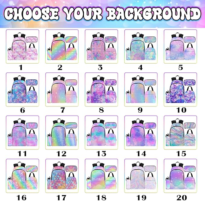 M YESCUSTOM Personalized Girls Backpack Lunch Bag Custom Colorful Kids Backpack for Elementary Preschool School, Waterproof Daypack Back Pack for Girls Cute Travel Bag Water Bottle