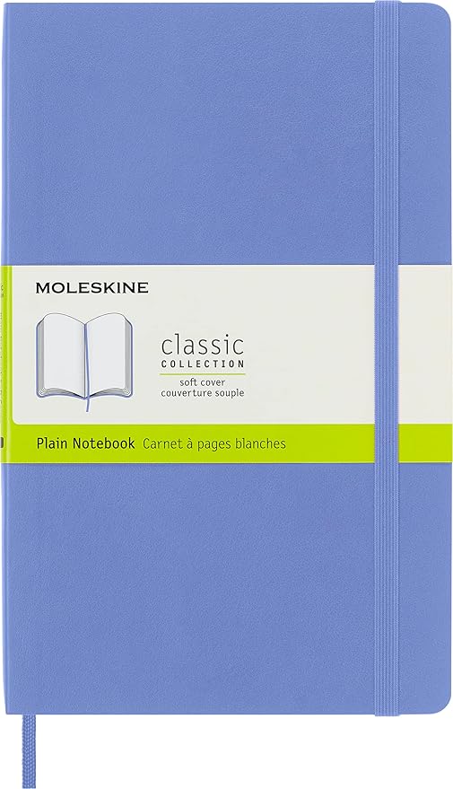 Moleskine Classic Notebook, Soft Cover, Large (5" x 8.25") Plain/Blank, Hydrangea Blue, 192 pages
