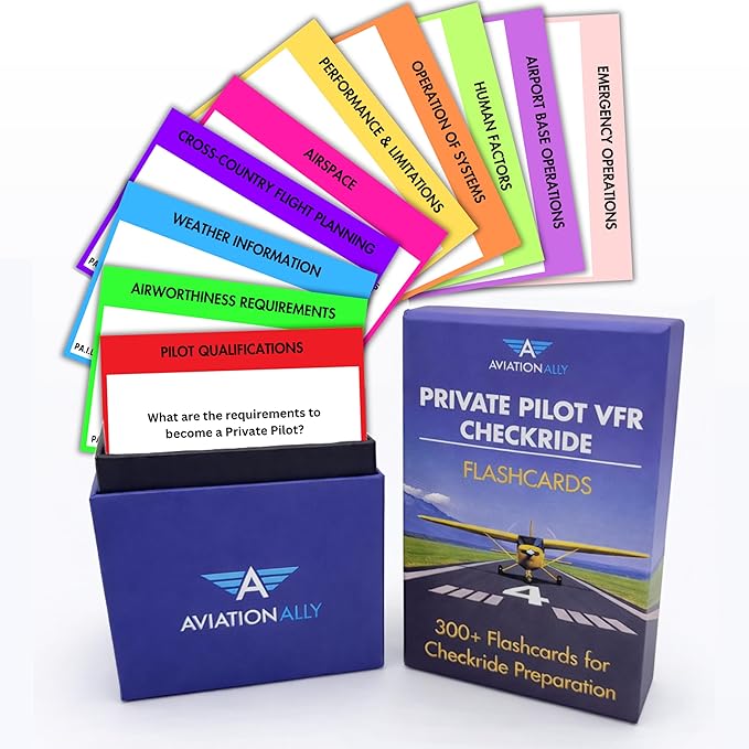 Private Pilot VFR Flashcards for Checkride & Oral Exam | 300+ VFR Study Cards Covering FAA Aviation Topics, Airspace, Weather, Charts, Systems & More | Ideal for Student Pilots