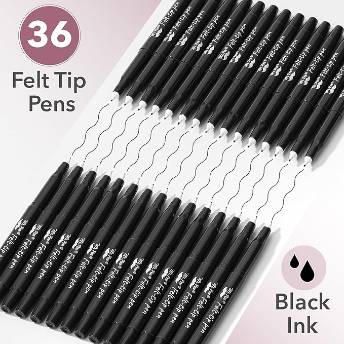 Mr. Pen- Felt Tip Pens, 36 Pack, 0.7 mm, Black Felt Tip Pens Bulk, Fast Dry, No Smear, Planner Markers for Underlining, Writing, Drawing, Journaling Supplies