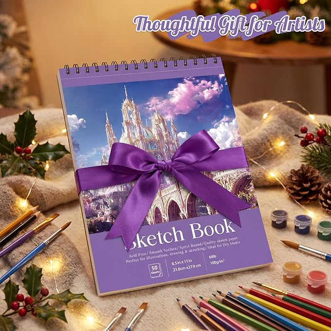 Prudiut Sketch Book 4 Pack 8.5x11 Inch Violet Spiral Bound Sketch Pad for Woman - 50 Sheets Acid Free Paper Sketchbooks for Drawing Artists Beginners Dry Media Portable Tear Line Art Supplies