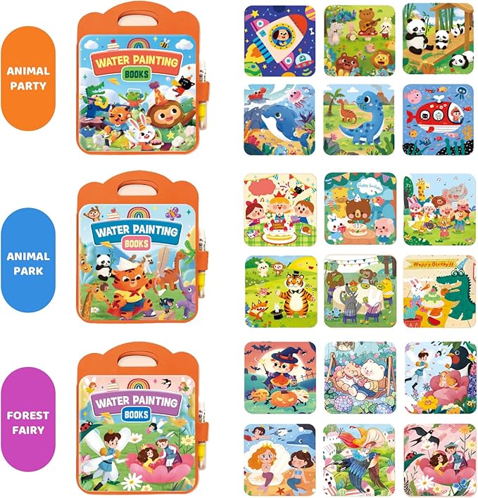 BlivEclat Magic Water Coloring Book for Toddlers 1-3 - Reusable Kids Water Painting Book with Pen - No Mess Montessori Activity - Paint with Water Books for Ages 2-4, 3-5