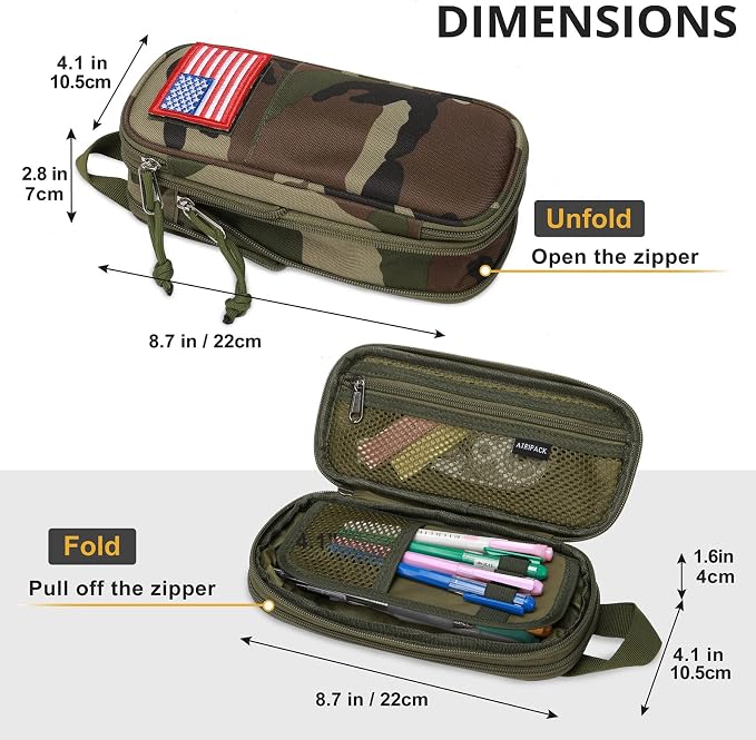 Pencil Case Big Capacity High Large Storage Tactical Small Tool Pouch Bag Marker Pen Case Stationery Bag Travel Holder School College Office Organizer for Kids Men Women Adult Teens (Camo Green)