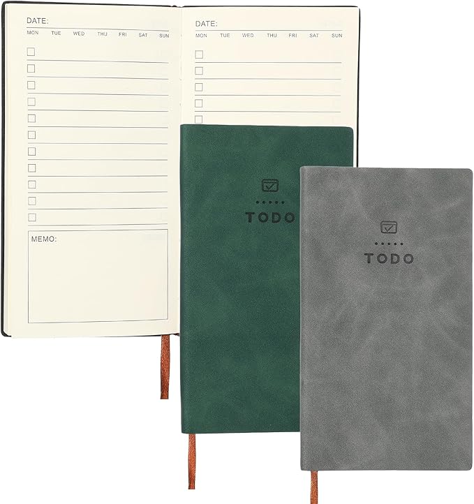 PATIKIL 2Pcs Planner Notebook, A6 100 Sheets Undated to Do List Daily Weekly Monthly Goals Tracker Pocket Notebook for Office Study Time Management Fitness Weeding, Green/Grey