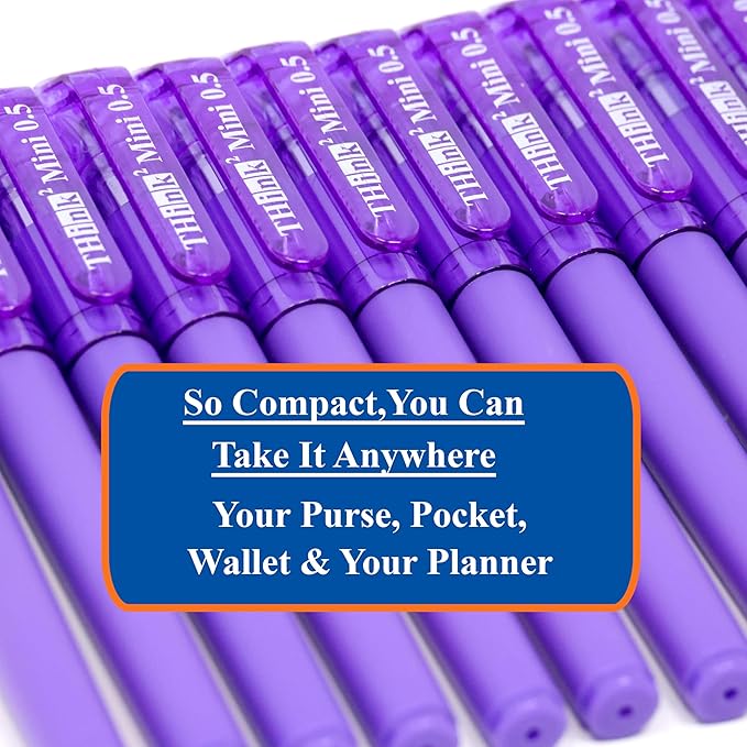 THINK2MASTER [24 Pens - Purple Ink Think2 0.5mm Pocketable Gel Pens. (24 Purple) Fine Point Rollerball Pens with Smooth Quick Drying Ink.