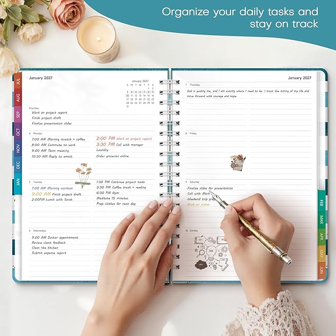 Planner 2026-2027 Monthly and Weekly Academic Planner July 2026 - June 2027, Hardcover Calendar 2026-2027 Agenda Daily Planner for Student Teacher School Office Supplies, 7.4" x 10.2", Blue Stripe