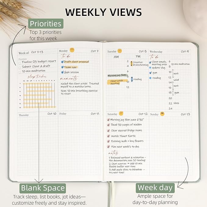 2026 Planner - Undated Monthly, Weekly & Daily Planner for Planning Your Success - To Do List, Habit Tracker, Hardcover, Aesthetic, Academic, Stylish School or Office Supplies (Sage, A5)