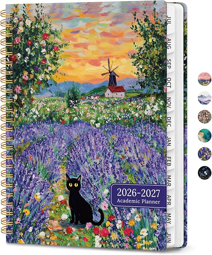 Planner 2026-2027, Monthly and Weekly Academic Planner July 2026 - June 2027, Hardcover Student Teacher Planning Agenda Calendar Book with Tabs, Perfect for Office School Supplies, A5 (6.3" x 8.5") - Lavender Dusk