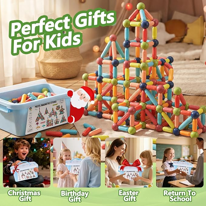 COUOMOXA Magnetic Building Blocks STEM for Kids: Educational Magnetic Set for 6-9+Years Old for Boys Girls - Construction Toys for Early Development Learning for Kids