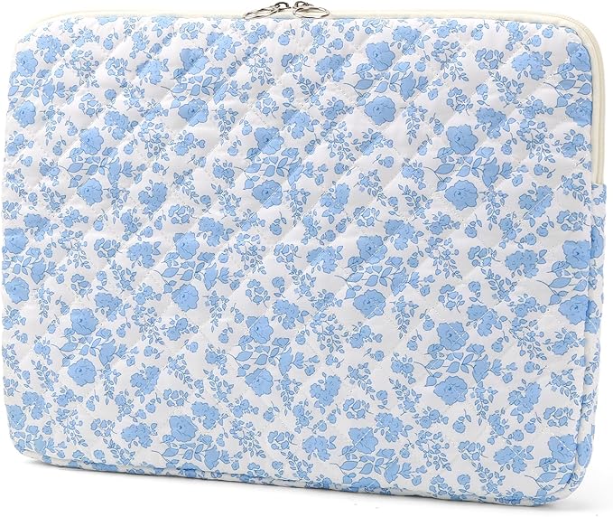 Puffy Laptop Sleeve 13 Inch Cute Quilted Laptop Protective Case Padded Floral Computer Sleeve for MacBook (B-Blue, 13 Inch)