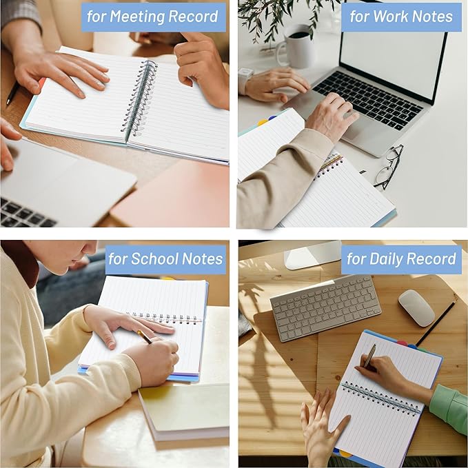 FLYING EAGLE 5 Subject Notebook Wide Ruled Spiral Notebook 5x7, A5 Small Notebook with Remoable Dividers, Hardcover Notebooks for Work, 204 Pages Lined Journal for Women,Teal Blue
